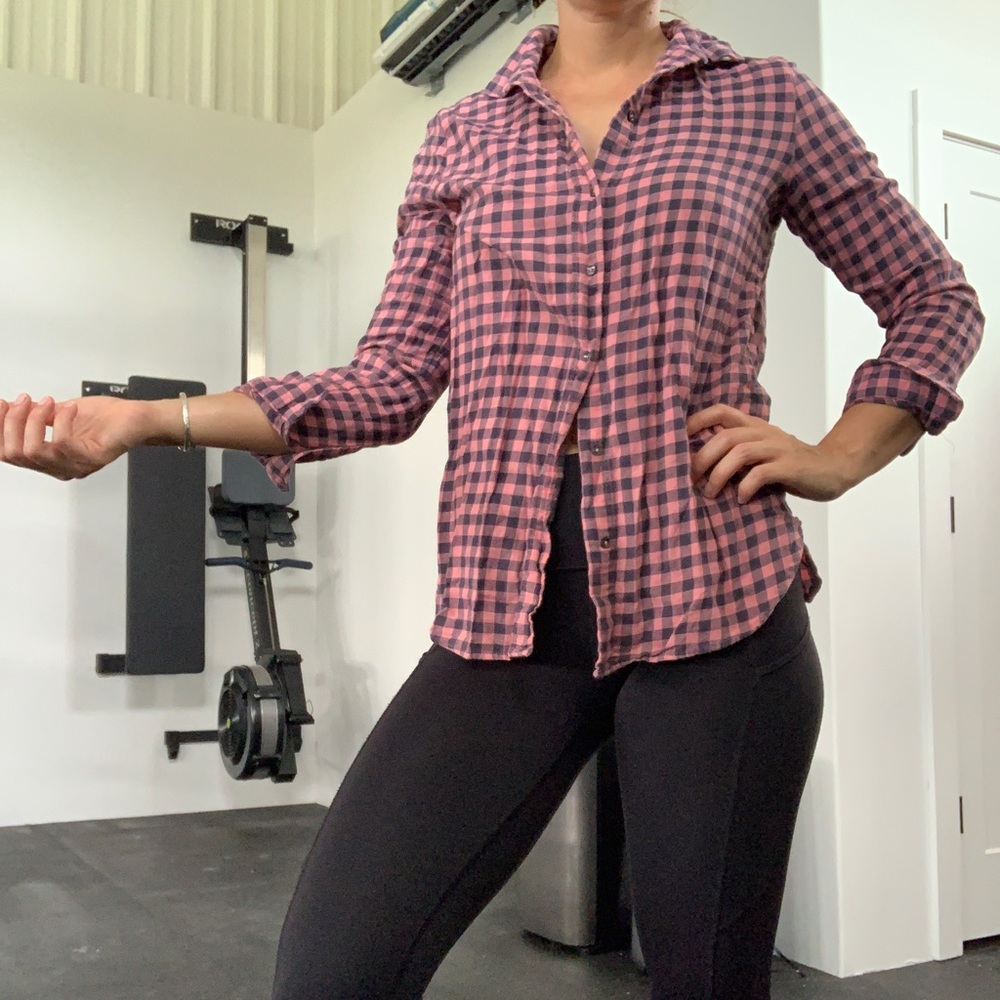 HM pink/navy flannel long sleeve top.